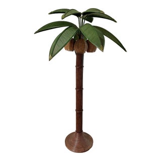 1970s Vintage Pencil Reed and Rattan Palm Tree Floor Lamp in the Style of Mario Torres For Sale