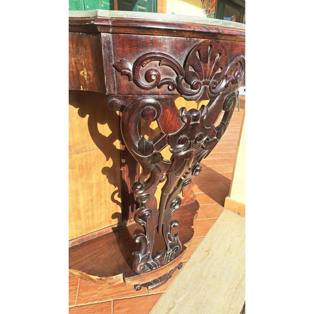 Louis Philippe Neapolitan Console Table in Walnut & Marble, 1800s For Sale - Image 6 of 7