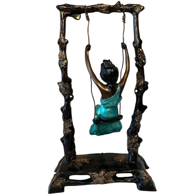 Late 20th Century "Girl on a Swing" Sculpture by Auguste Moreau For Sale - Image 5 of 18