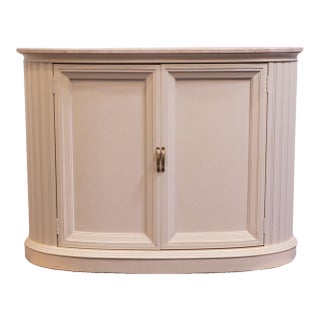 Century Furniture Coastal Contemporary Style 46" White Oval Console / Server Buffet W. White Granite Top For Sale