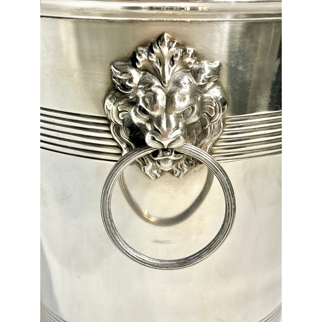 French Art Deco Silver Plate Champagne Bucket – L’Orfèvrerie Lion Head Ring Handles, Early 20th Century For Sale - Image 12 of 14