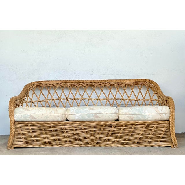 Vintage Braided Rattan 3 Seat Sofa For Sale In West Palm - Image 6 of 12