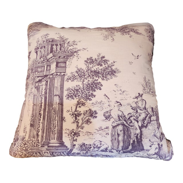 French Toile Euro Down Pillow. Gorgeous! For Sale