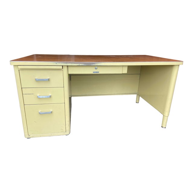 McDowell & Craig Vintage Mid Century Modern Metal Tanker Desk For Sale