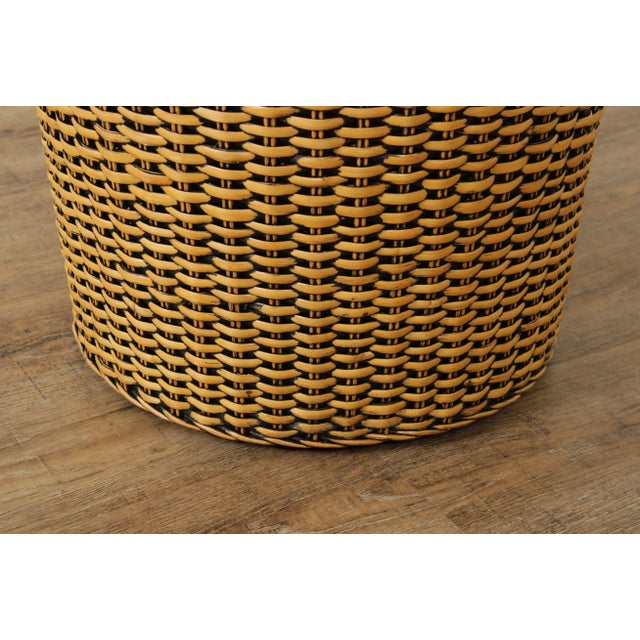 1980s Woven Wicker Rattan Glass Top Round Side Table For Sale - Image 11 of 13
