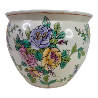 1980s Floral Cache Pot For Sale