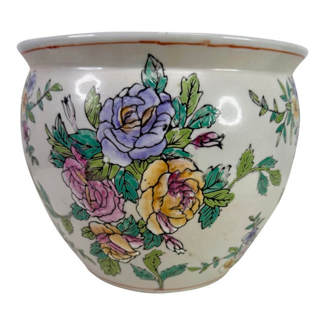 1980s Floral Cache Pot For Sale