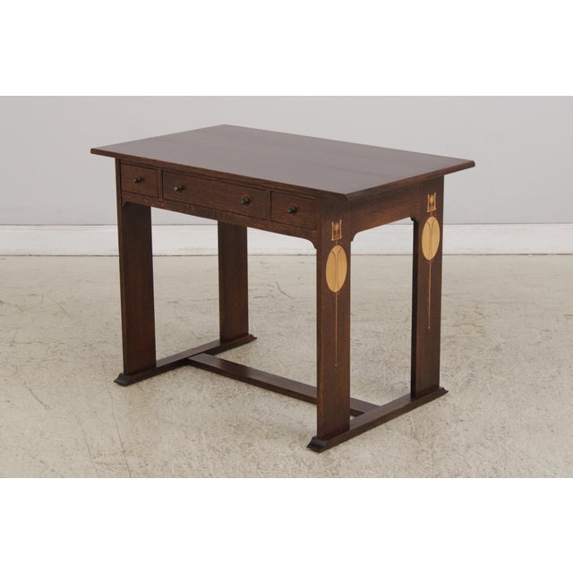 Arts & Crafts Stickley Harvey Ellis Inlaid Arts & Crafts Oak Desk For Sale - Image 3 of 17