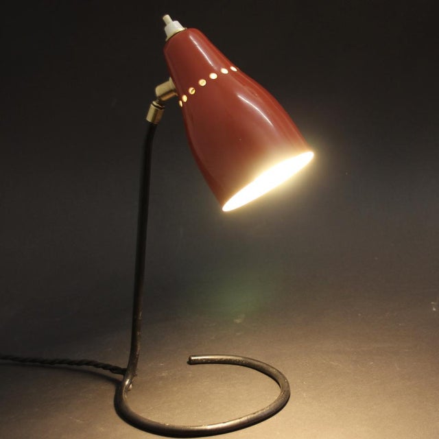 Red Lacquered Table Lamp, 1950s For Sale - Image 6 of 11