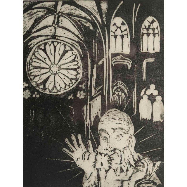 Lithograph, church interior, 1/2, signed Ev Bouteil. Framed under glass, lithograph, church interior, 1/2, signed Ev...