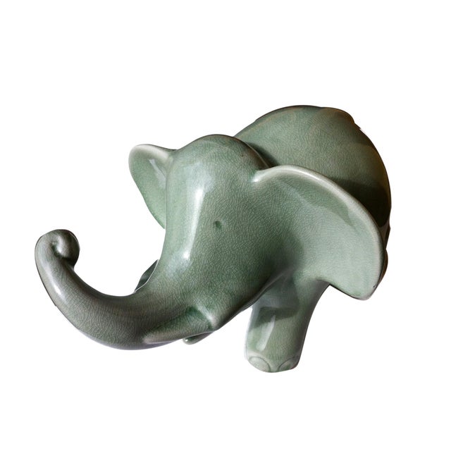 Large Celadon Green Ceramic Elephant Chairish