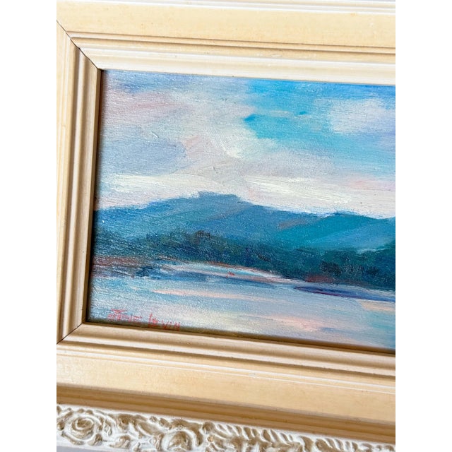 Late 20th Century Late 20th Century Dusk Lakeside June Levin Oil Painting on Board, Signed, Framed For Sale - Image 5 of 8