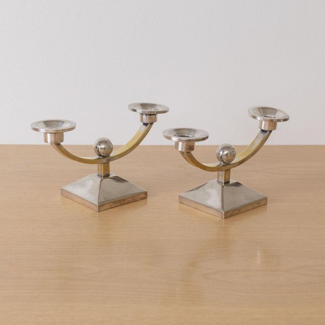 1930s Pair of French Art Deco Candleholders For Sale - Image 4 of 12
