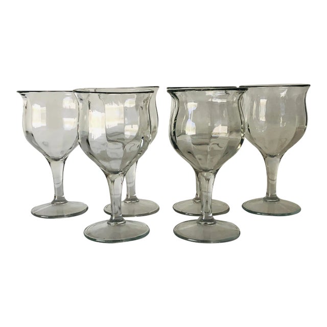 1990s Heavy Clear Glass Wine Glasses- Set of 6 For Sale