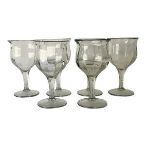 1990s Heavy Clear Glass Wine Glasses- Set of 6