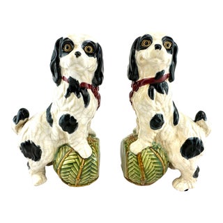 1940s Hand Painted Classical English Style King Cavalier Dog Bookends, a Pair For Sale