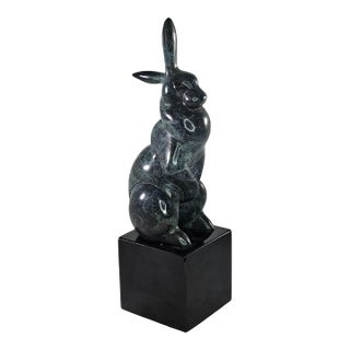 Tim Cherry Bronze Rabbit Hare Sculpture 70/75 Limited Edition Black Base 7.25" For Sale