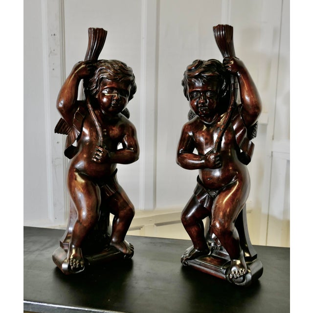 18th Century Carved Walnut Putti, Set of 2 For Sale - Image 4 of 16