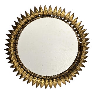 Mid-Century Modern Hollywood Regency Spanish Gilt Metal Sun Mirror, 1950s For Sale