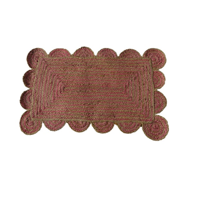 Textile Scalloped Jute Doormat in Pink For Sale - Image 7 of 7