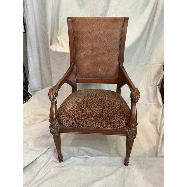 Late 20th Century Regency Style Carved Lion Head Armchair With Cane Back & Leopard Upholstery For Sale - Image 17 of 18