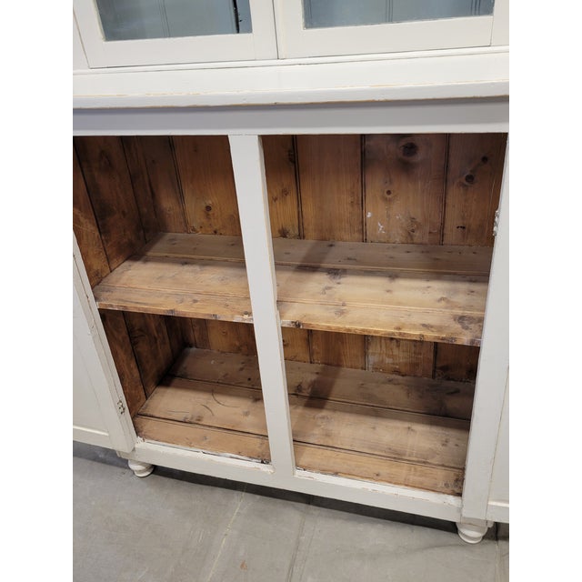 Antique English Country Painted Two Piece China Curio Cabinet For Sale - Image 9 of 17