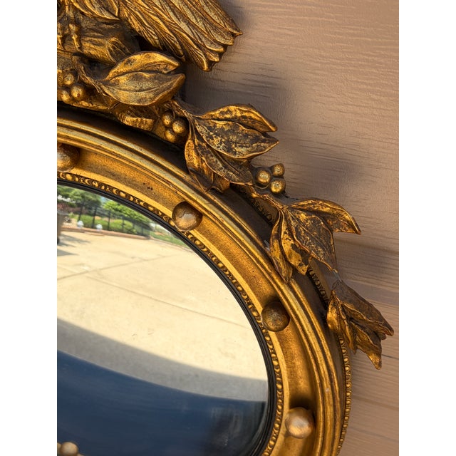 Late 19th Century Antique 19th Century American Federal Giltwood Eagle Bullseye Convex Mirror For Sale - Image 5 of 11