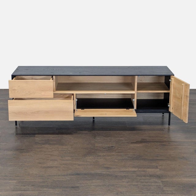 Modern Wood Media Console With Metal Legs For Sale - Image 3 of 10