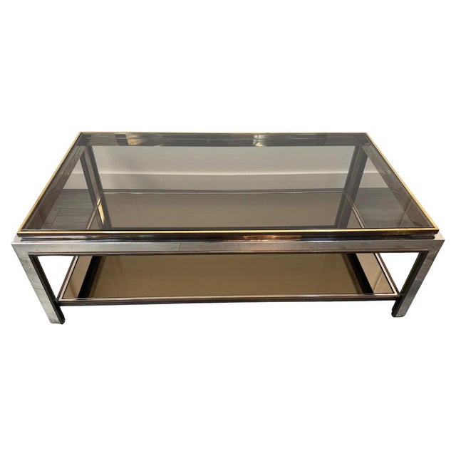 Metal Large Tri-Metal 2-Tiered Coffee Table, 1970s For Sale - Image 7 of 7