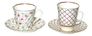 Russian Imperial Lomonosov Tea Cups and Saucers, Pair
