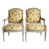 Vintage French Regency Fauteuils With Embroidered Jacquard Uoholdtery - A Pair For Sale