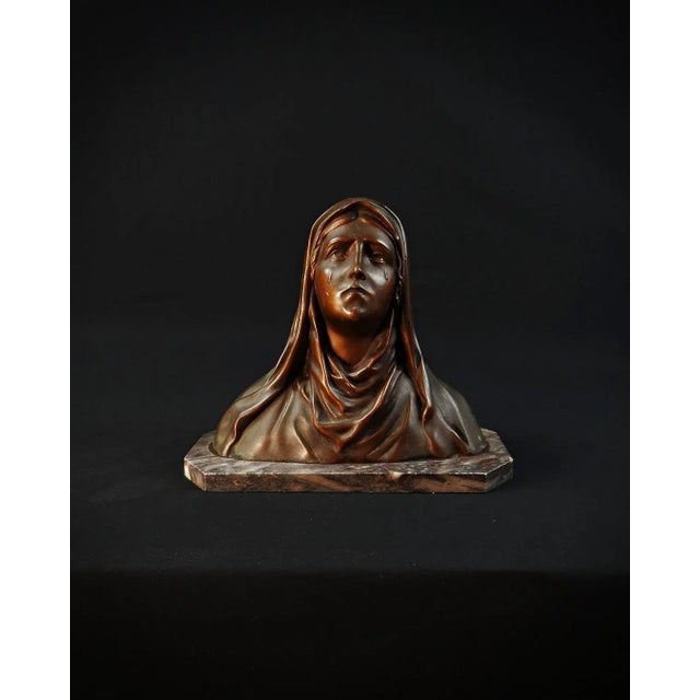 Art Deco Bust of the Tearful Virgin Mary in Spelter on Marble by Oscar Ruffon, 1920s-1940s For Sale - Image 13 of 13