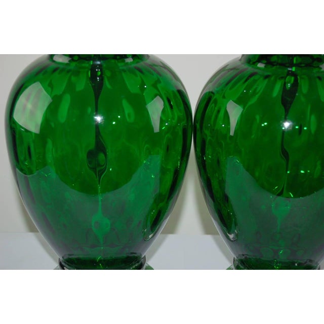 Metal Vintage 1960s Murano Glass Table Lamps in Emerald Green - a Pair For Sale - Image 7 of 11