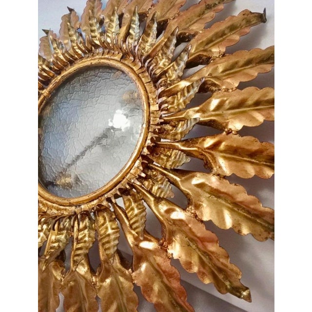 Metal Large Spanish Sunburst Flush Mount in Gilt Metal with Support, 1950 For Sale - Image 7 of 10