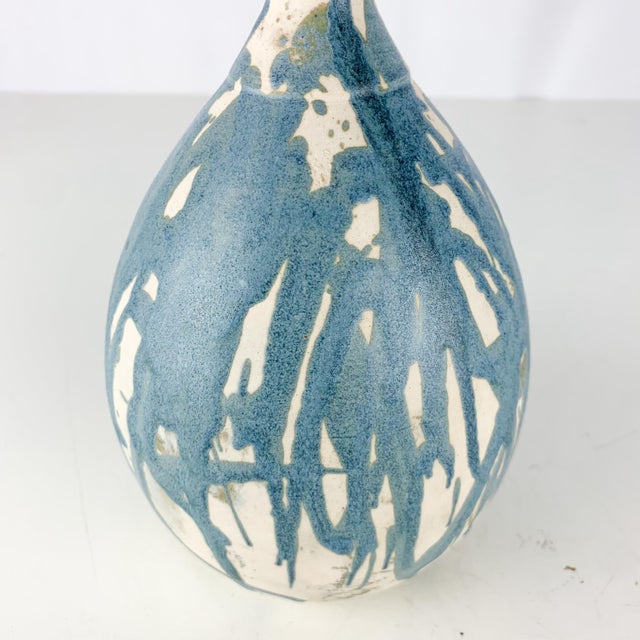 Vintage Skinny Neck Drippy Glaze Studio Art Pottery Vase, Signed For Sale - Image 4 of 8