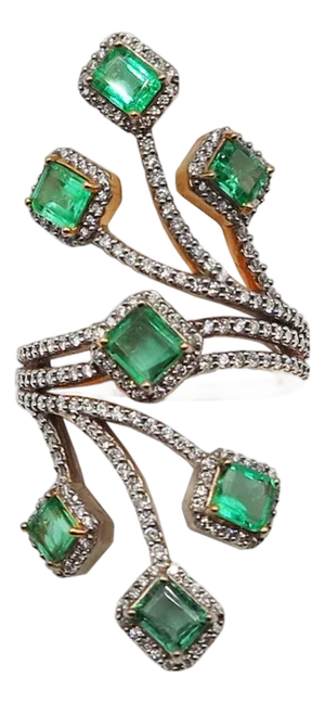 1960s 18k Rose Gold Emerald and Diamond Wrap Ring, Size 6.5