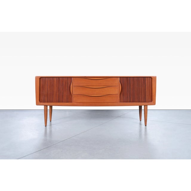 Wood 1960s Danish Modern Teak Tambour Door Credenza For Sale - Image 7 of 12