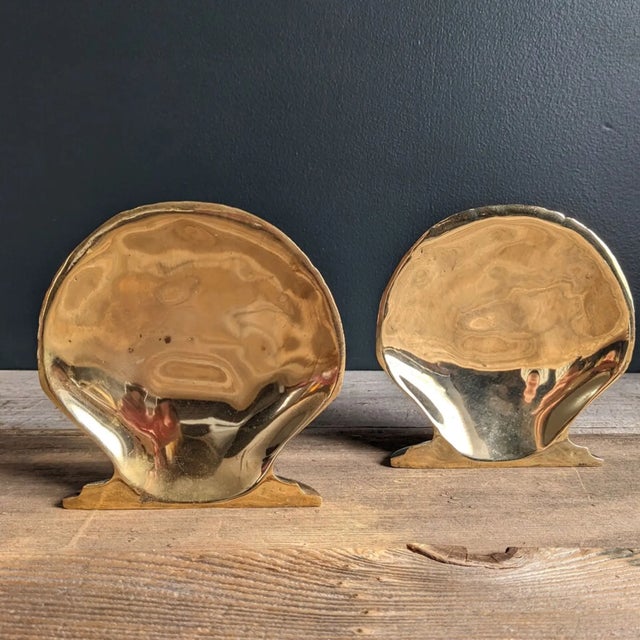1980s Vintage Brass Clamshell Bookends- a Pair For Sale - Image 5 of 6