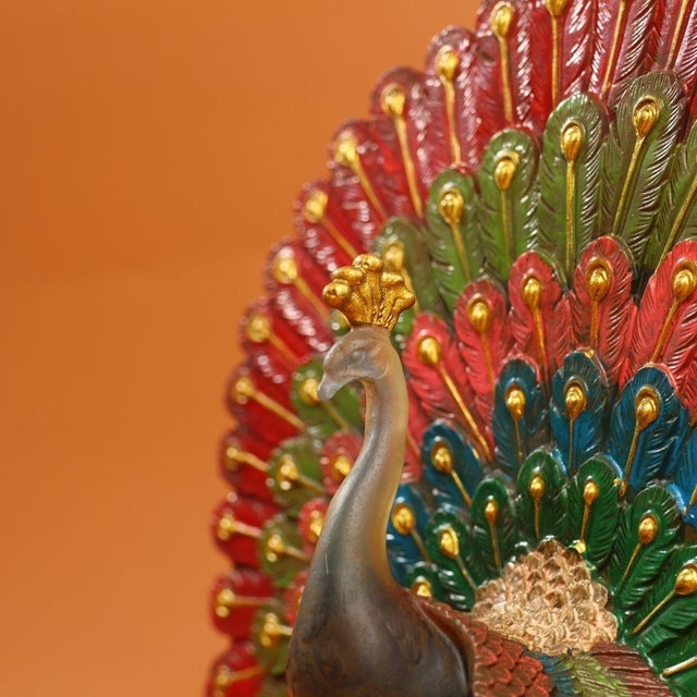 Red Colored Glaze Figure of a Peacock in Full Display For Sale - Image 8 of 9