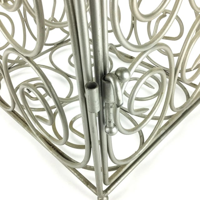 Vintage Pewter Tone Metal Lockable Wine Bottle Holder For Sale - Image 9 of 11