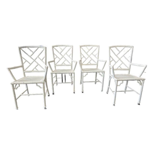 Meadowcraft Metal Faux Bamboo Chinoiserie Dining Chairs- Set of 4 For Sale