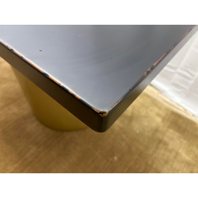 Custom Console Table Attributed to Arhaus Distressed Black Painted Top | Gold Dauphine Pedestal Base For Sale - Image 9 of 18