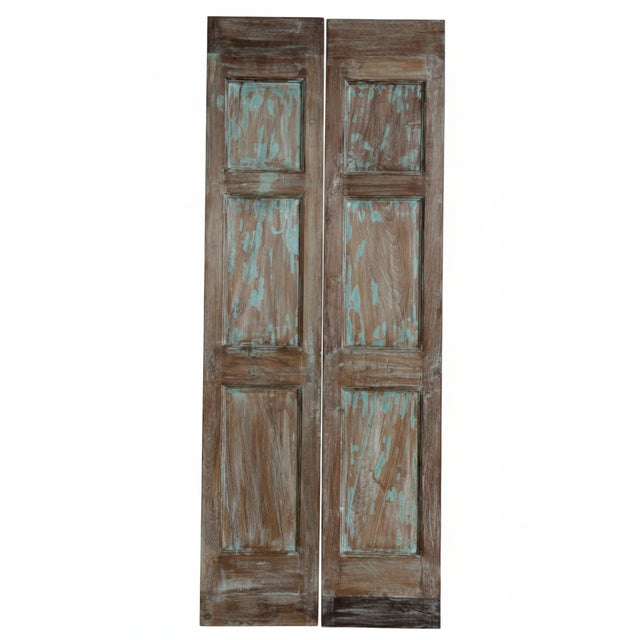 Rustic Vintage Carved Double Doors – Distressed Wood Architectural Statement 80x32 For Sale In Orlando - Image 6 of 6