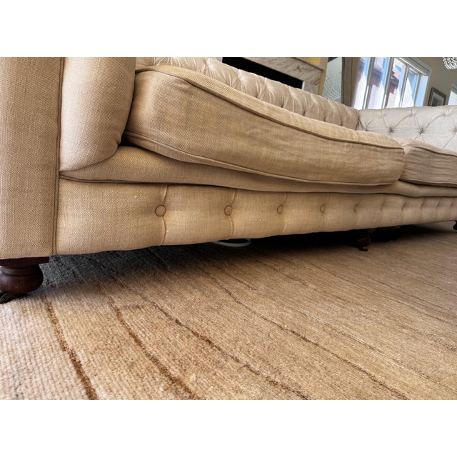 Restoration Hardware 9' Kensington Sofa in Belgian Linen Sand Luxe Depth For Sale - Image 9 of 11