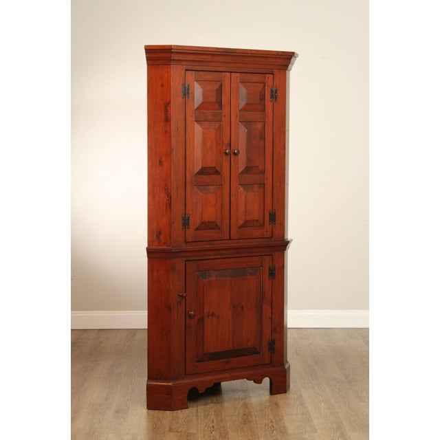 High Quality Bench Made Pine Corner Cabinet with Pair of Paneled Doors Over Single Cupboard Door