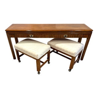 1970s Mid Century Drexel Accolade Campaign Console and Benches - Set of Three For Sale