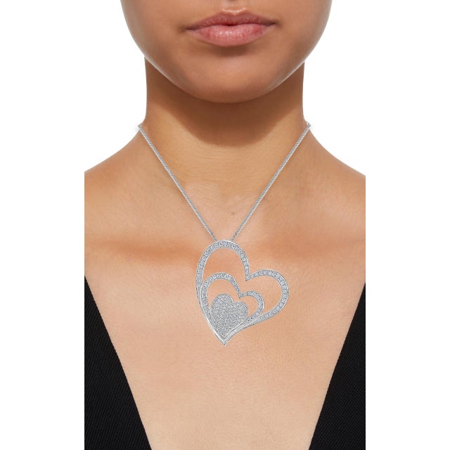 Modern 3.6 Ct Diamond 3 Heart Pendant or Necklace 18 K White Gold With 14 K Gold Chain For Sale - Image 3 of 8