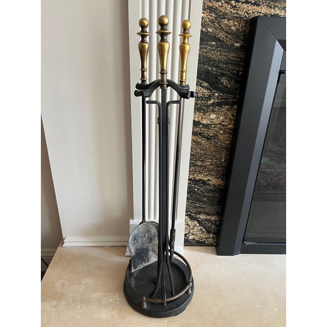 Mid 20th Century Vintage Wrought Iron, Wire and Brass Fireplace Set—5 Piece Set For Sale - Image 5 of 8