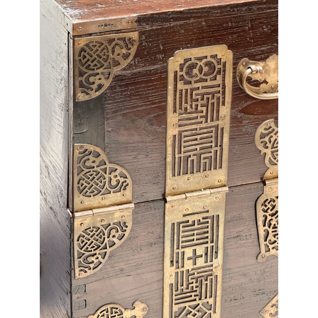 Korean Bandaji Brass Mounted Storage Chest, Vintage For Sale In San Francisco - Image 6 of 14