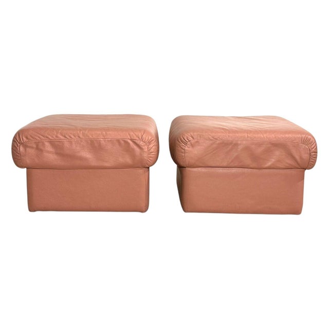 Mid-Century Modern Pair Italian Leather Ottomans, 1960 For Sale - Image 3 of 5